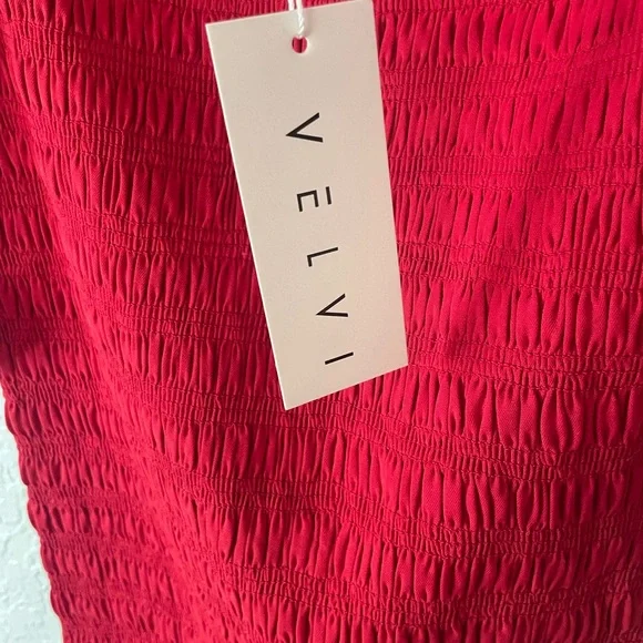 Velvi Women’s Skyla Shirred Midi Dress RED - Picture 5 of 8